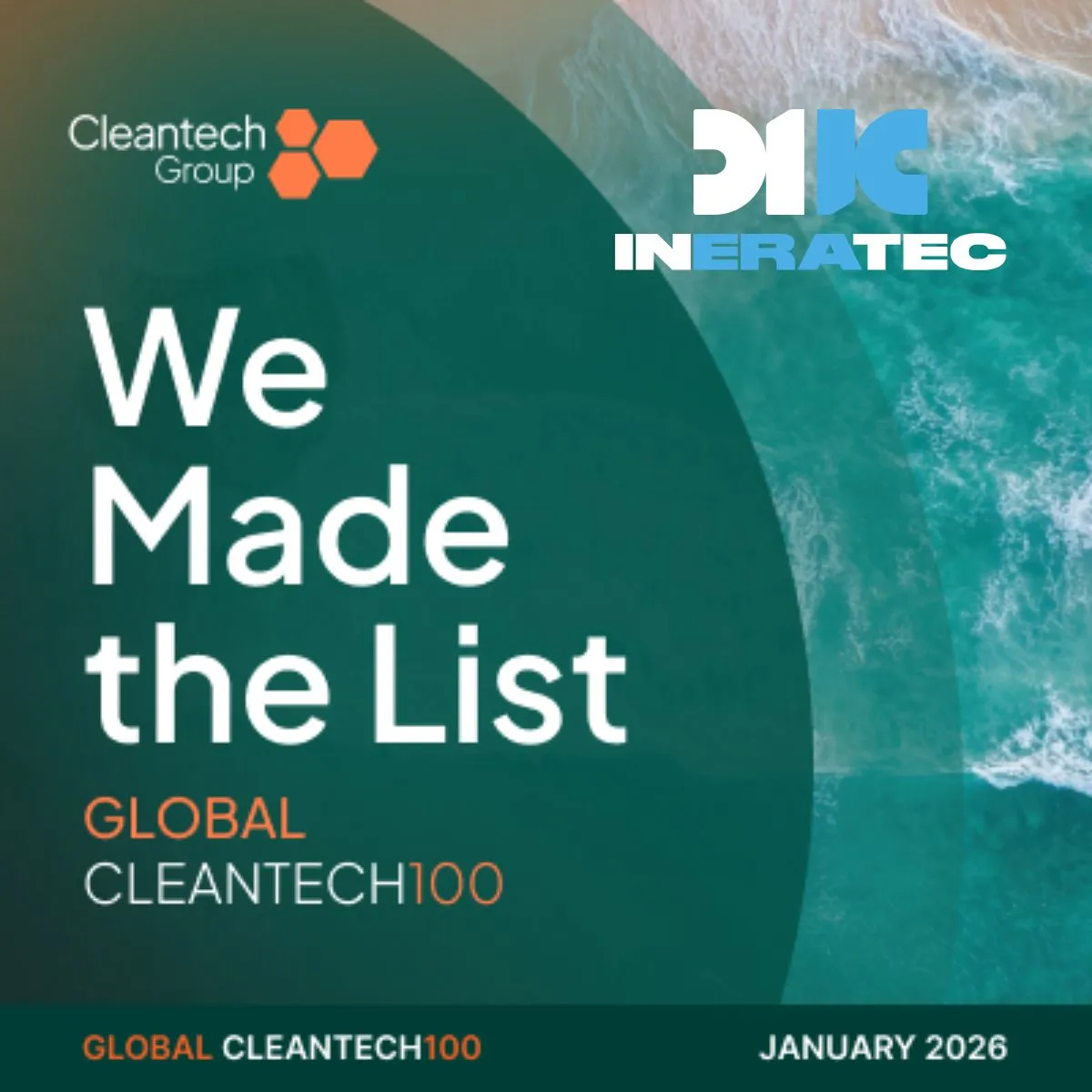 INERATEC named among the 2026 Global Cleantech 100 for the third year in a row