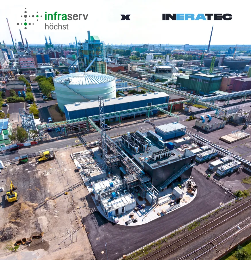 Vogelperspektive von INERATECs e-Fuel Pionieranlage im Industriepark Frankfurt Höchst